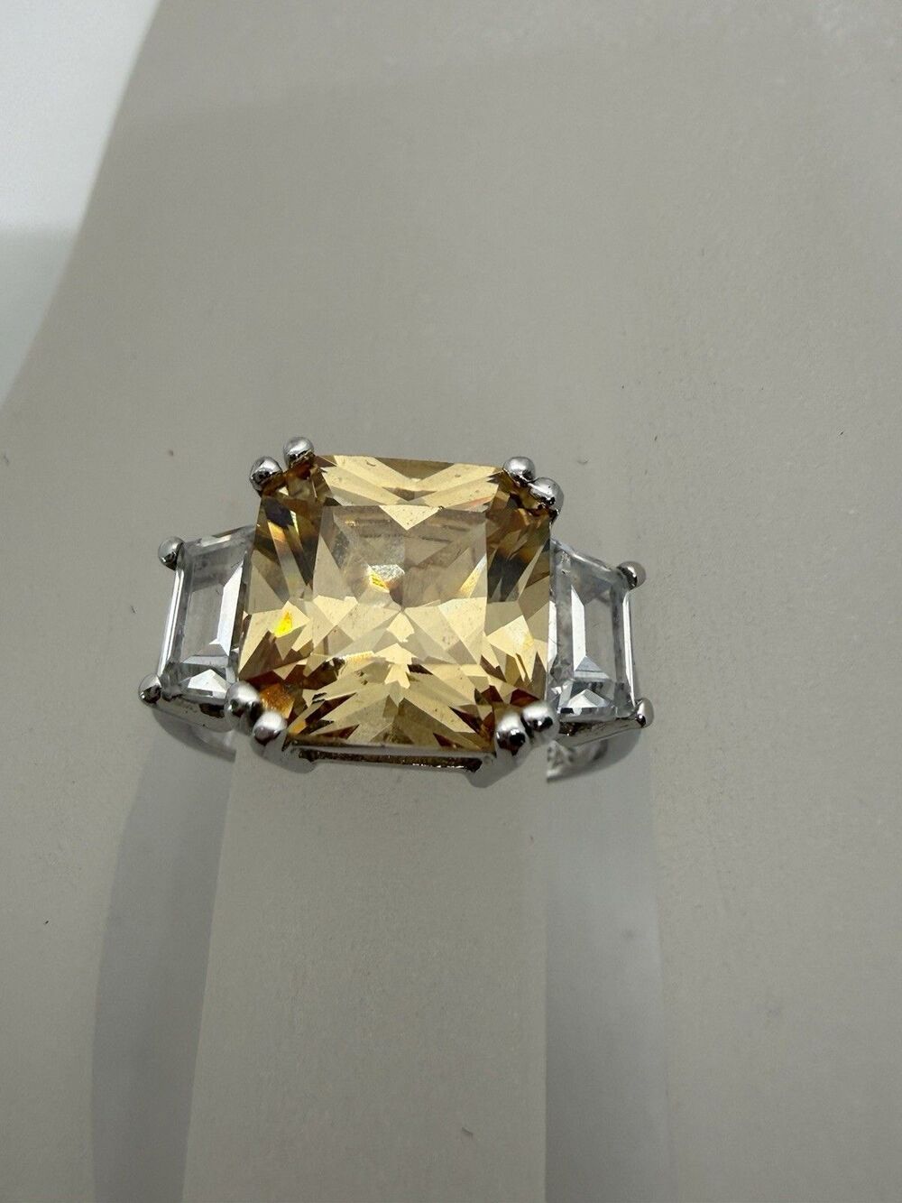 FAS Sterling Silver Yellow CZ Cubic Zirconia Cocktail Ring Size 6.75